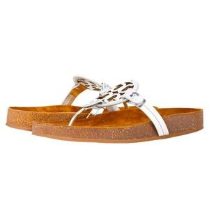 Tory Burch Silver Chrome Miller Cloud Leather Sandals.